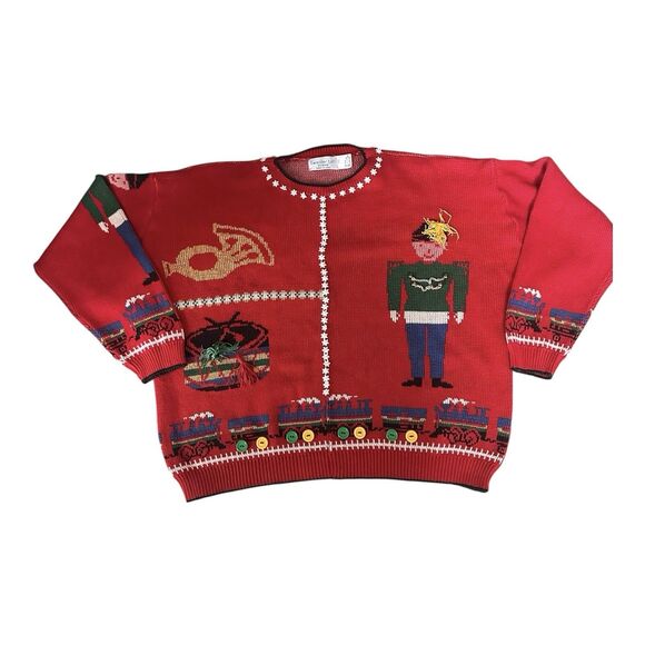 Vintage 90s Ugly Christmas Sweater Women’s 2X Nutcracker, Train, Musical Holiday - Picture 1 of 12